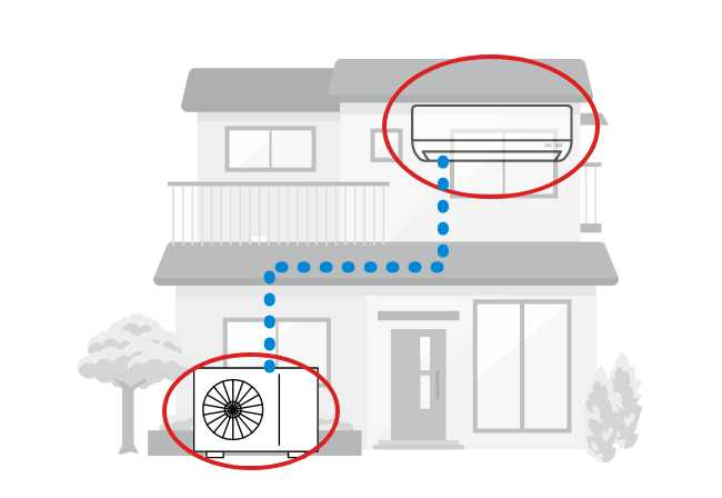 室内機と室外機が違う階にあるイメージ図
